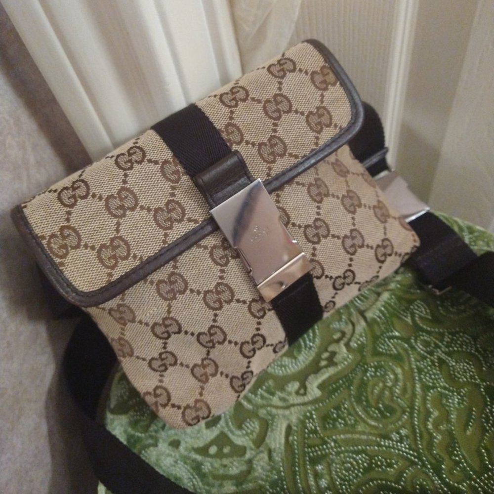 Gucci Brown and Tan Crossbody Bag with Iconic GG Monogram